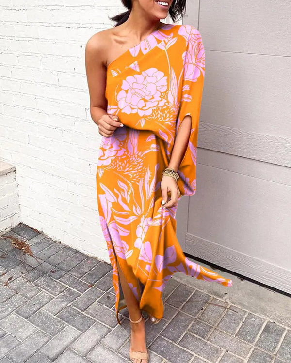 Robe de Soirée Fleurie, Une Épaule