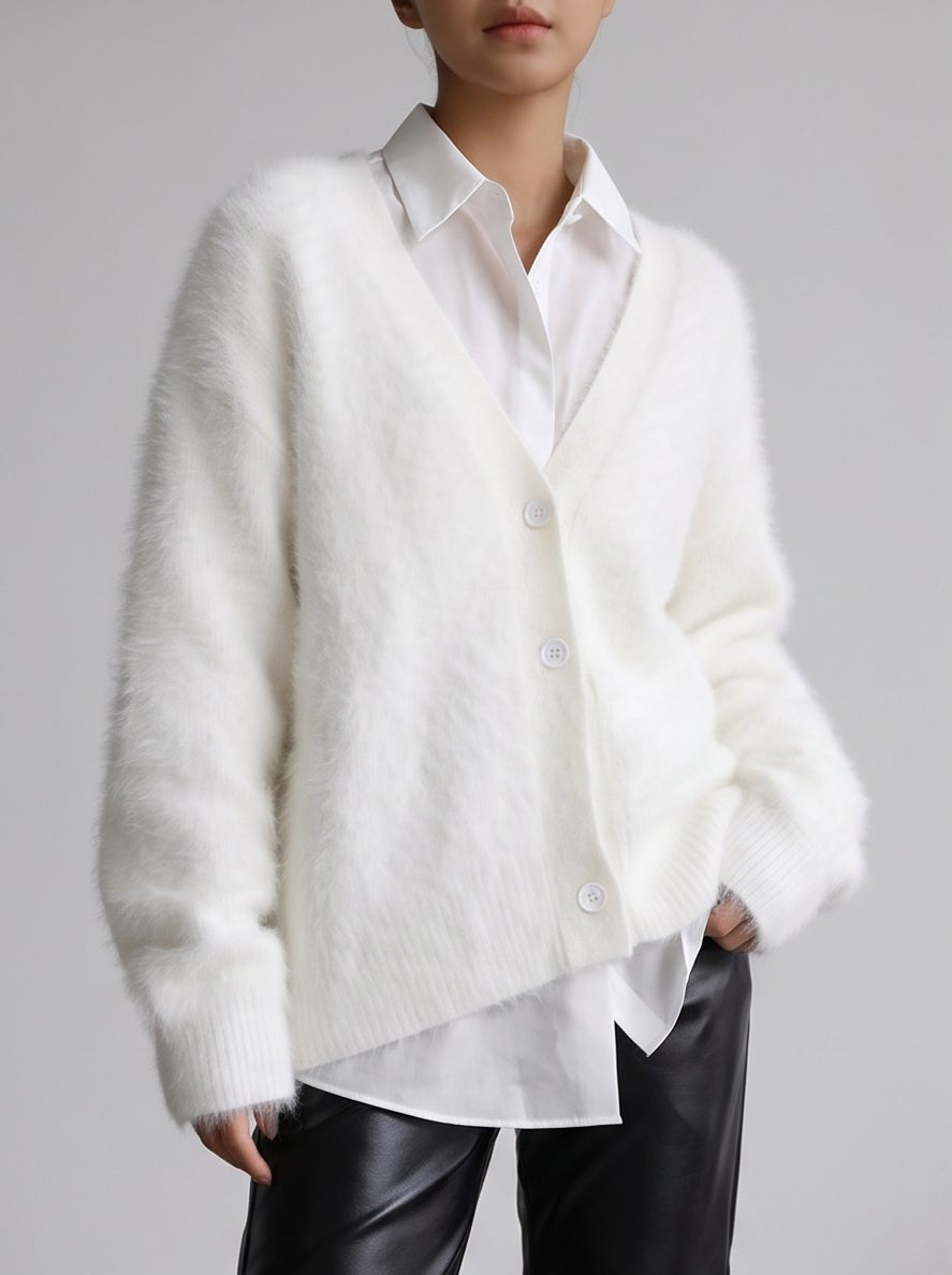 Terry Cosy Knit Cardigan - White