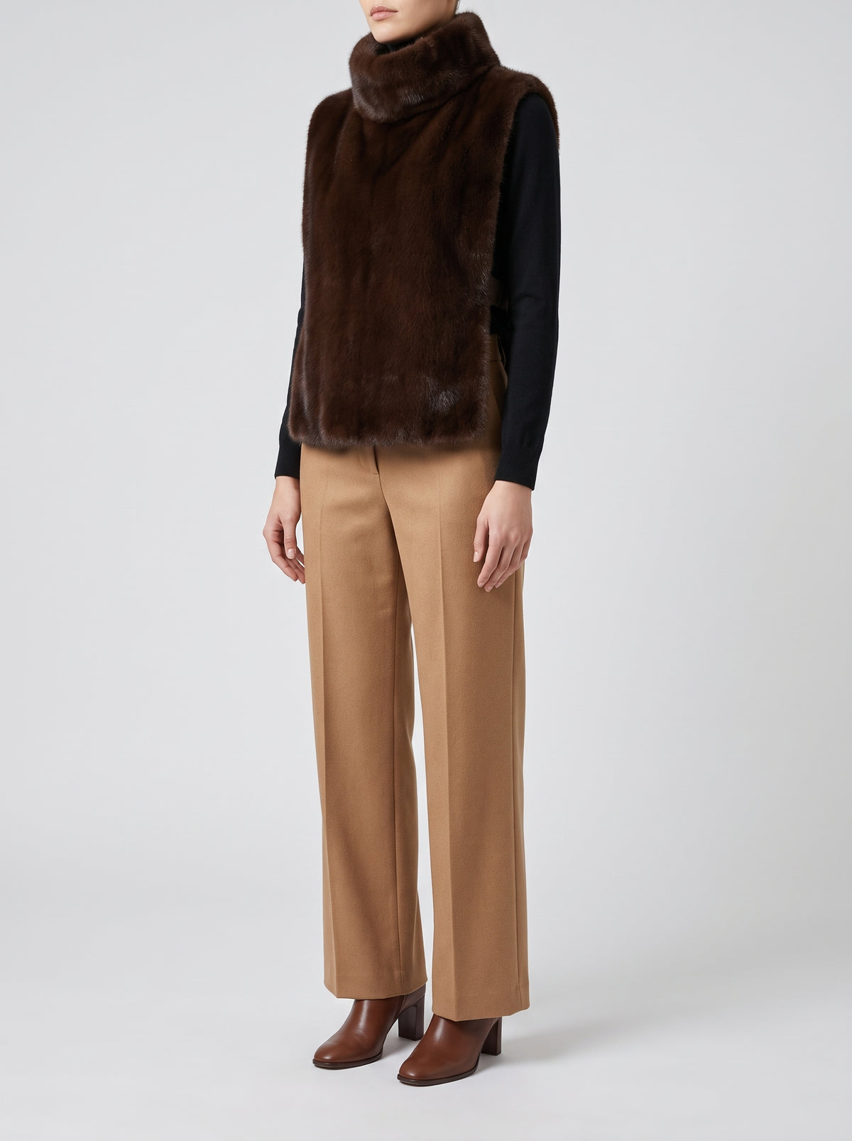 Rina High Neck Faux Leather Gilet - Dark Brown