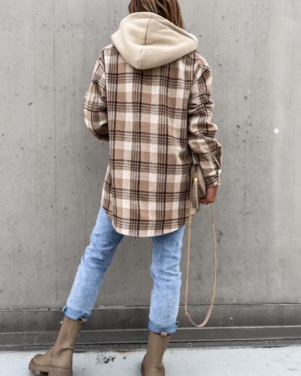 Veste-Chemise Tendance à Capuche, Carreaux