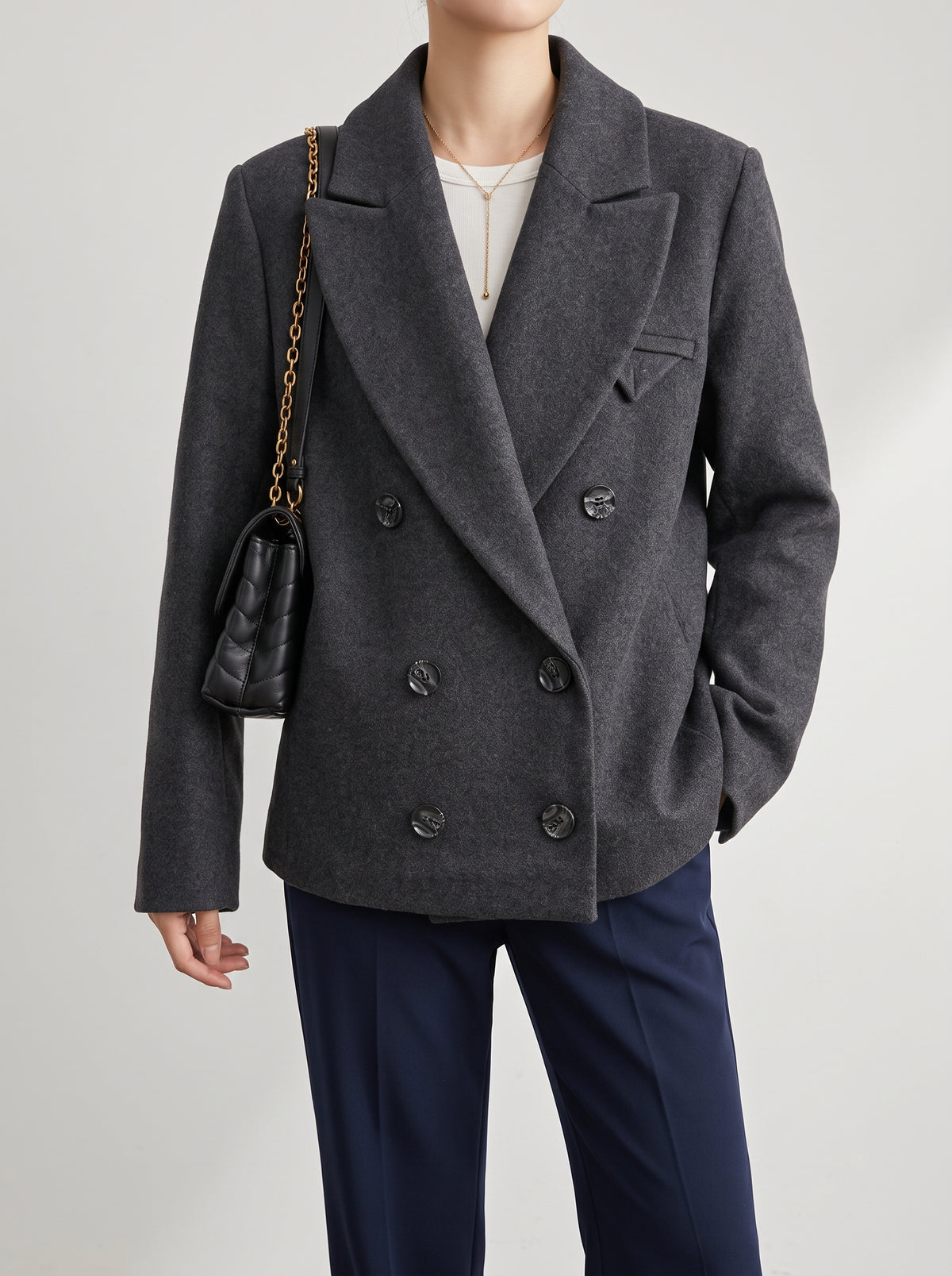 Angeline Mid-Length Blazer Coat — Dark Gray