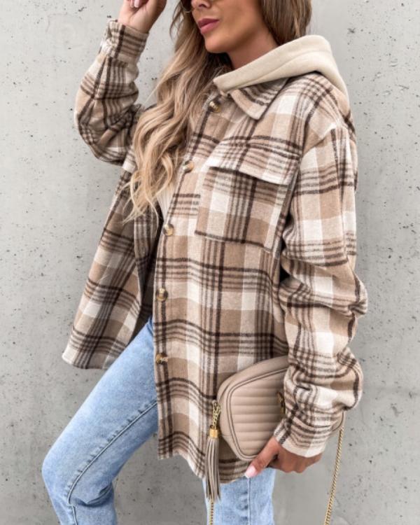 Veste-Chemise Tendance à Capuche, Carreaux