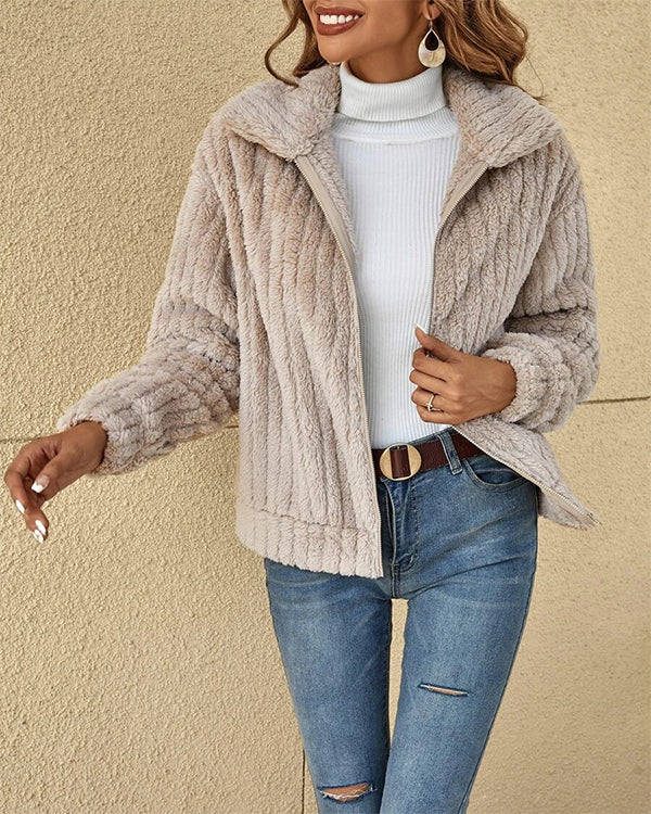Manteau Polaire Doux à Revers, Zippé