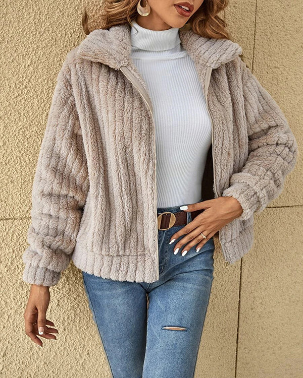 Manteau Polaire Doux à Revers, Zippé