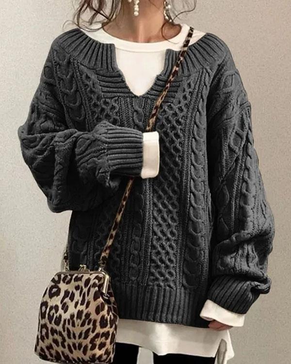 Pull Torsadé, Petit Col en V