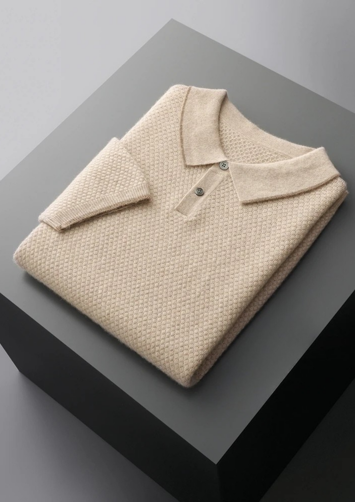Polo bicolore en cachemire premium ivoire