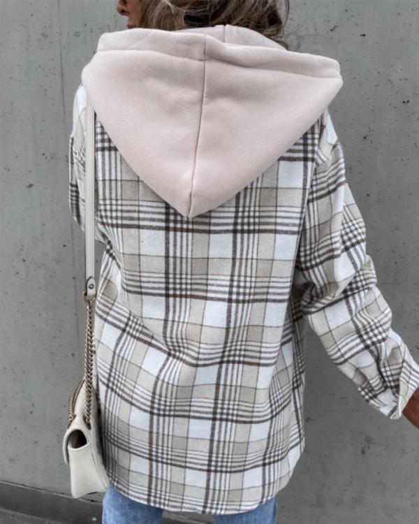 Veste-Chemise Tendance à Capuche, Carreaux