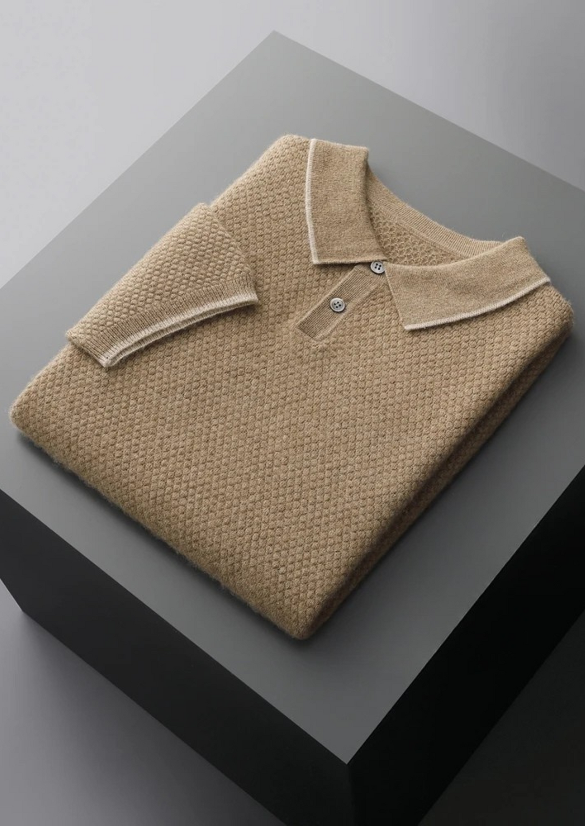 Polo bicolore en cachemire premium beige