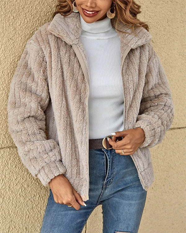 Manteau Polaire Doux à Revers, Zippé