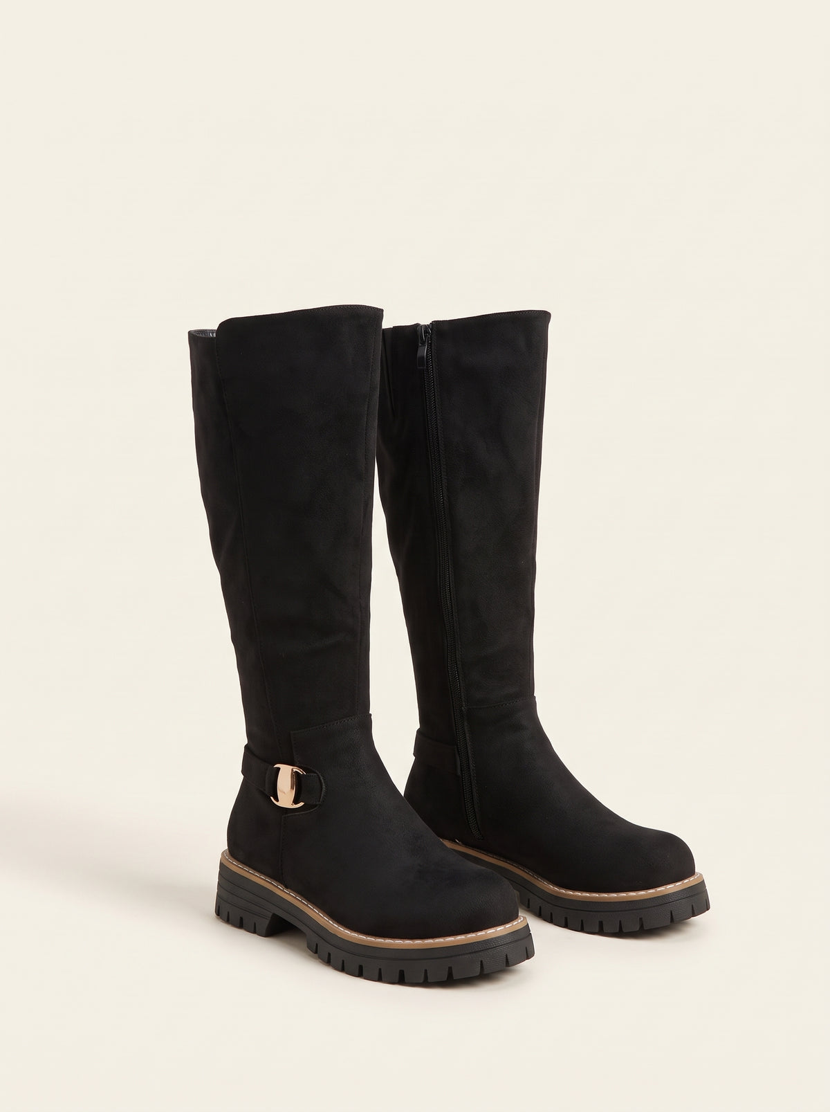 Bottes cavalières en daim à zip latéral