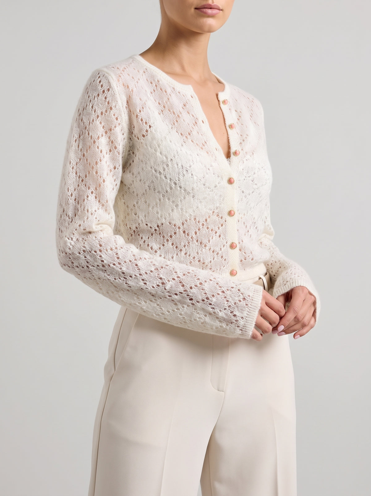 Tessa Sheer Cropped Cardigan - White