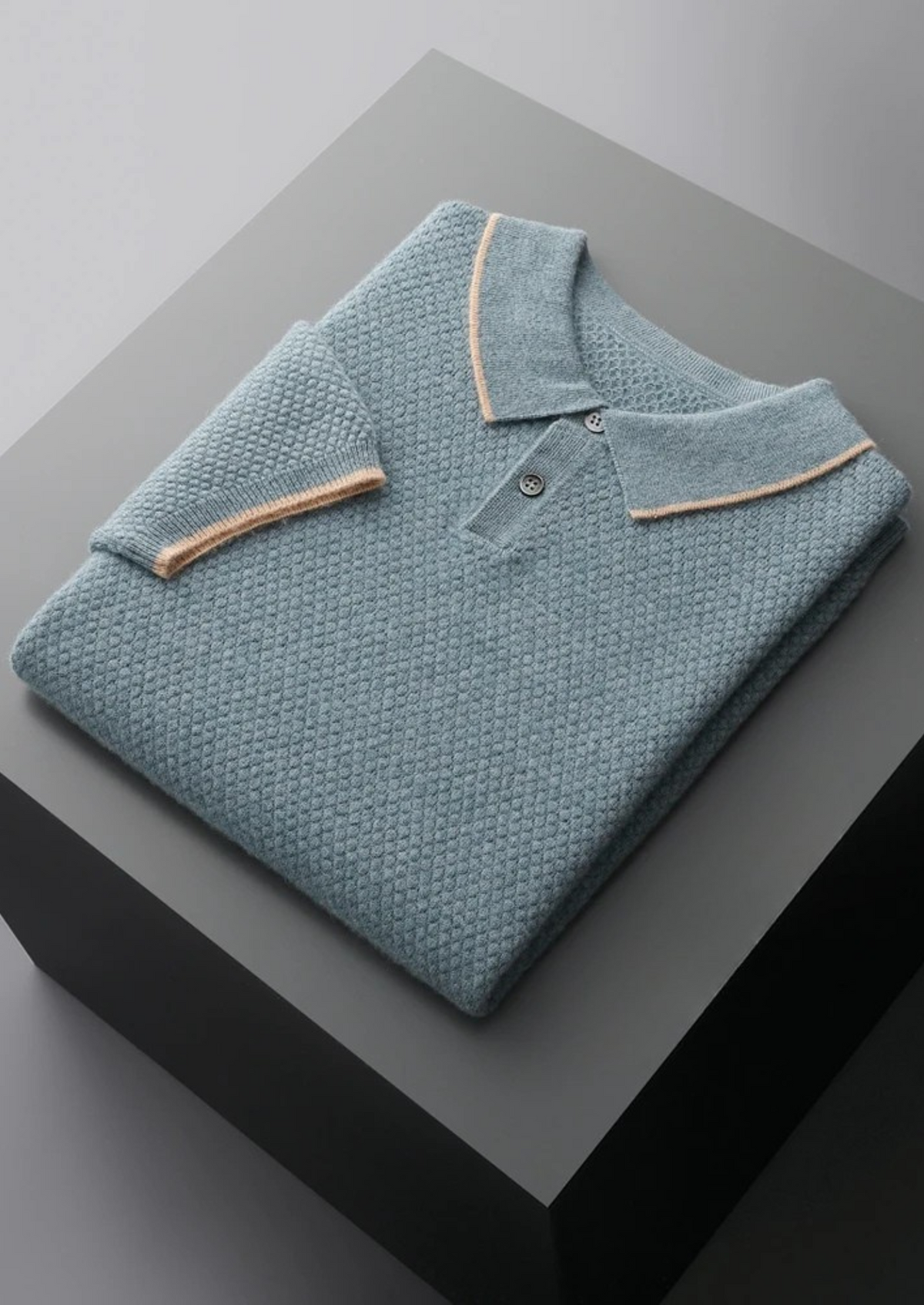 Polo bicolore en cachemire premium bleu mer