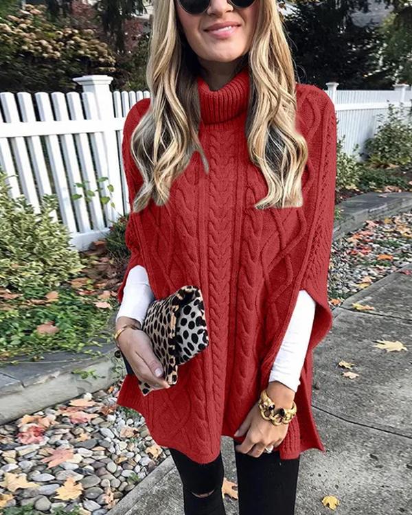 Pull Poncho Cape Col Roulé, Détail Torsadé
