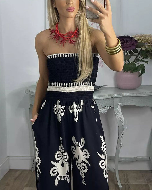 Combinaison Pantalon Large Bustier, Imprimé Totem