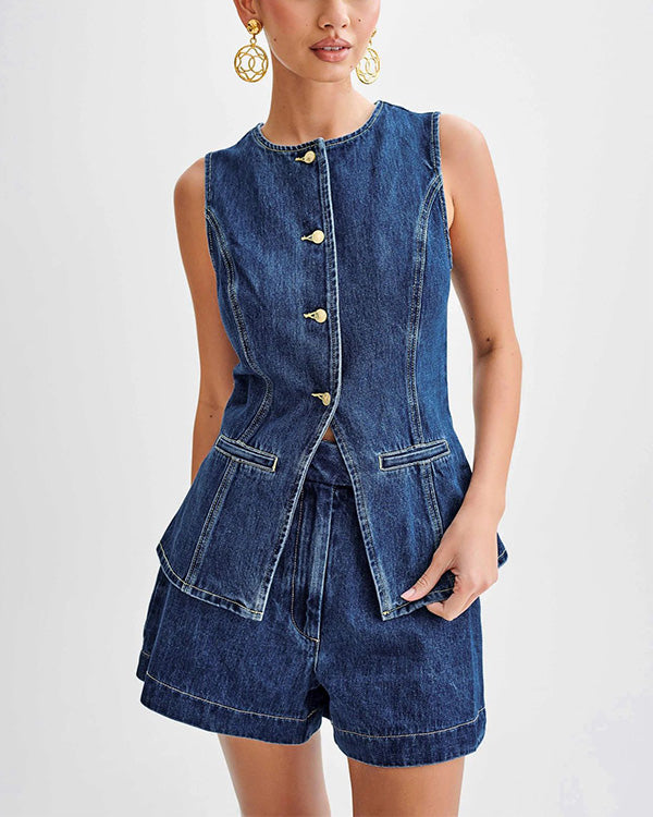 Ensemble Débardeur en Denim et Short en Jean