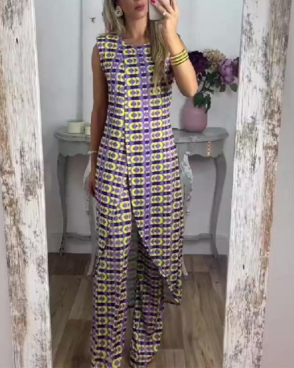Ensemble Top Long Asymétrique et Pantalon — 11 Coloris