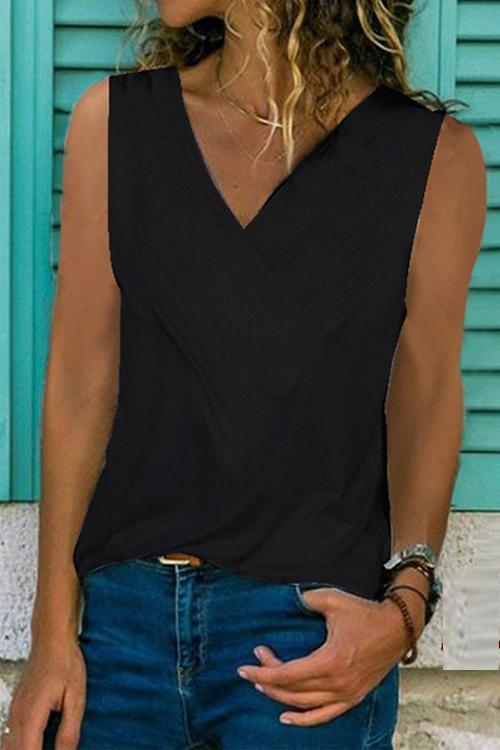 T-Shirt Basique Sans Manches, Col en V