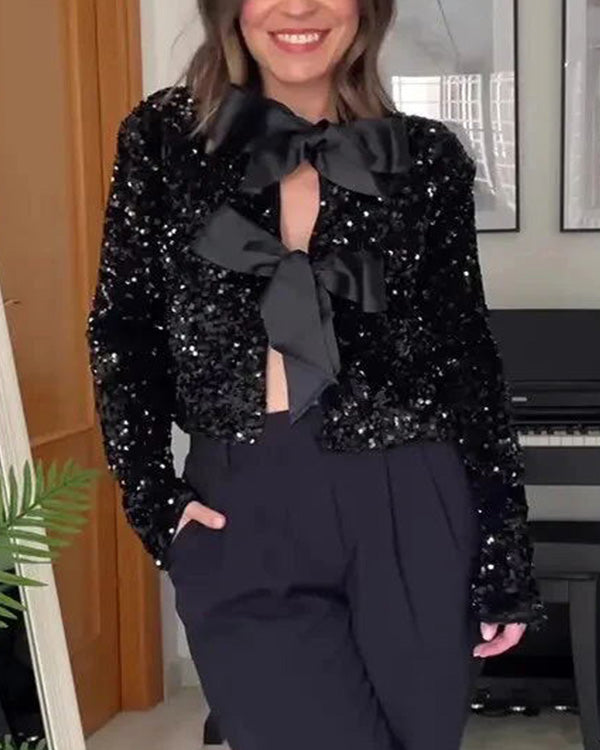 Veste Réversible à Sequins, Nœud Papillon