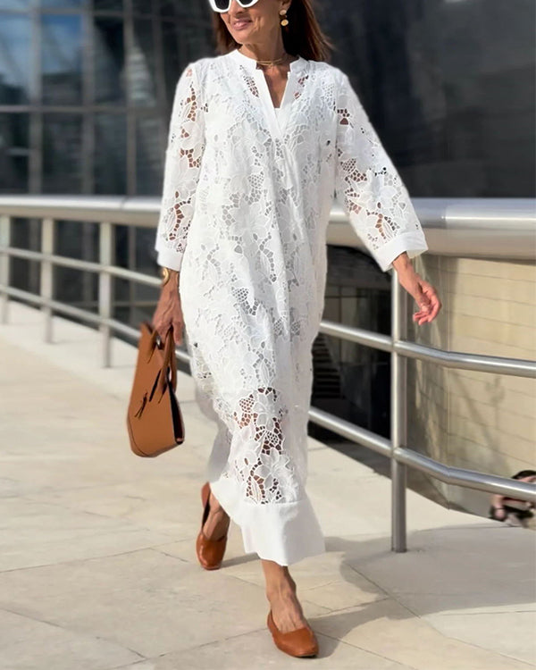 Robe Longue Cache-Maillot Ample en Dentelle