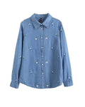 Chemise en Denim, Broderie Fleurie