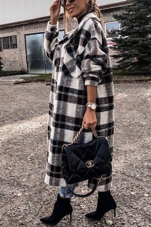 Manteau Long en Laine à Carreaux, Nouvelle Collection