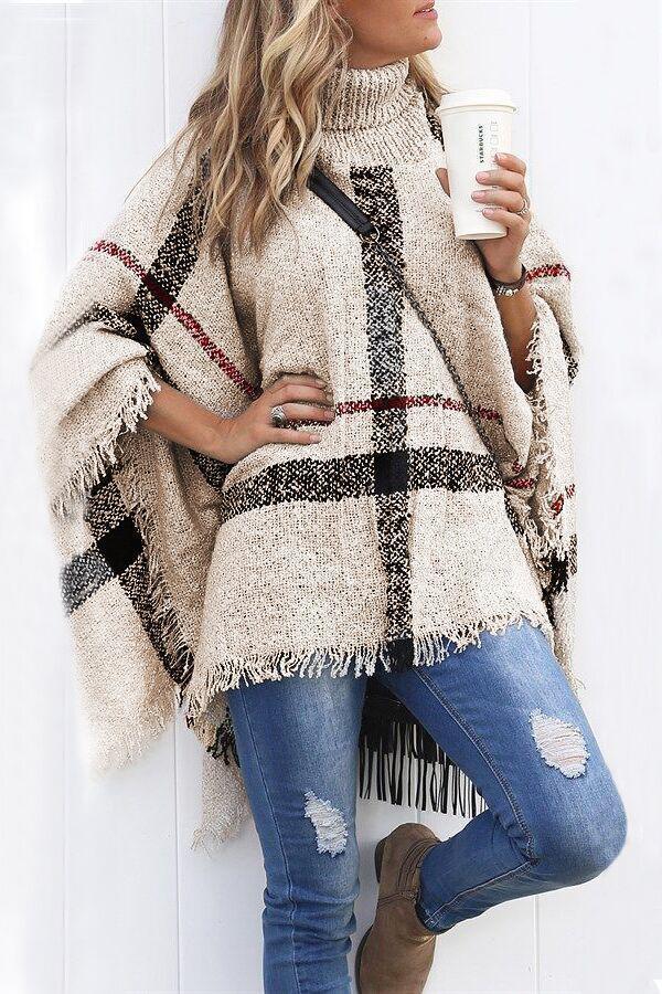 Pull Poncho Cape Imprimé Façon Burberry
