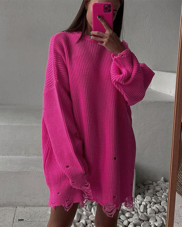 Pull Oversize Chic, Col Rond, Effet Délavé