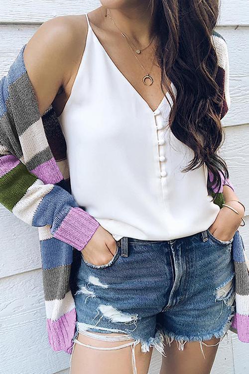 Pull Cardigan Rayé Arc-en-Ciel