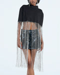 Poncho Top de Soirée à Pompons avec Zip