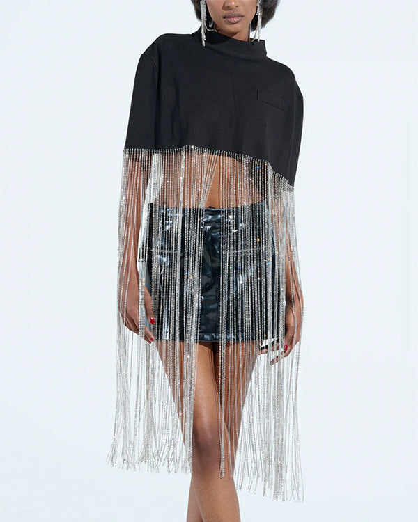 Poncho Top de Soirée à Pompons avec Zip