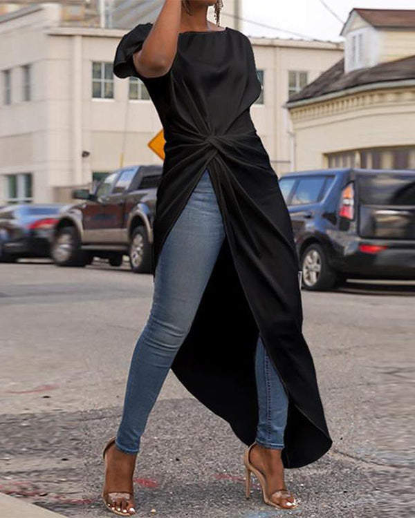 T-Shirt Long Asymétrique, Col Rond
