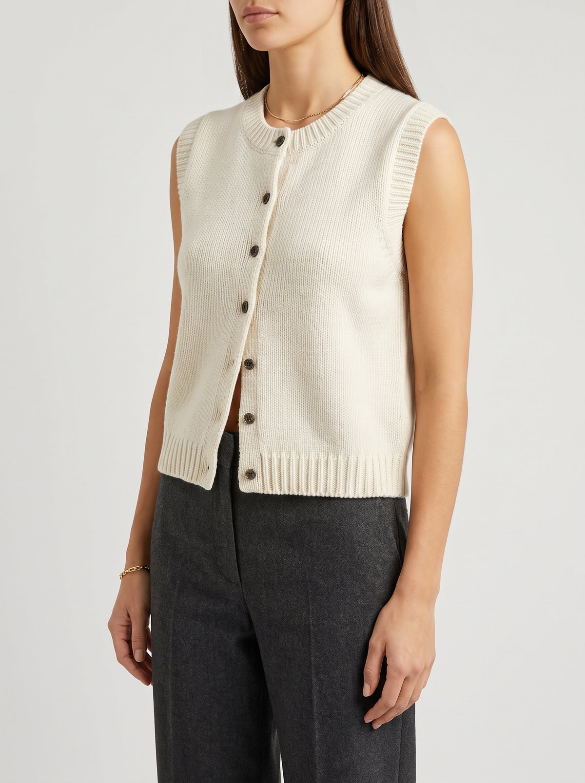 Tori Button-Front Knitted Waistcoat - White