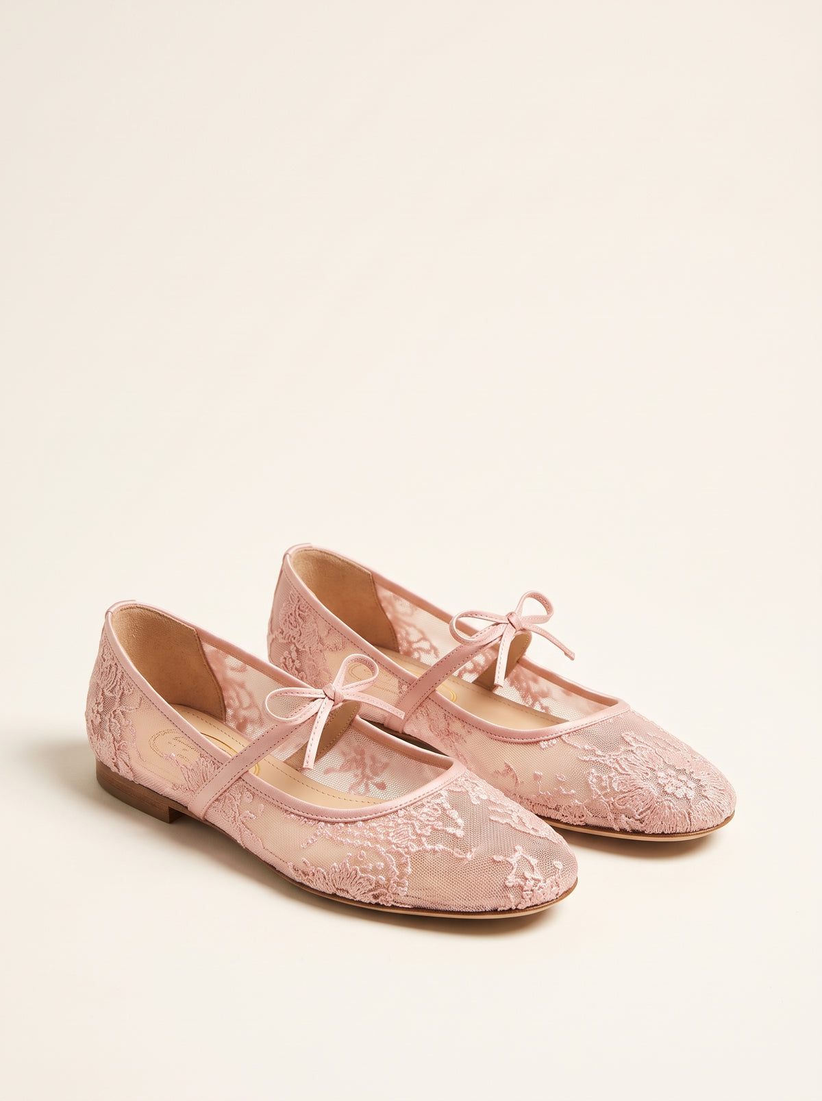 Saskia Embroidered Mesh Bow Ballet Flats — Pink