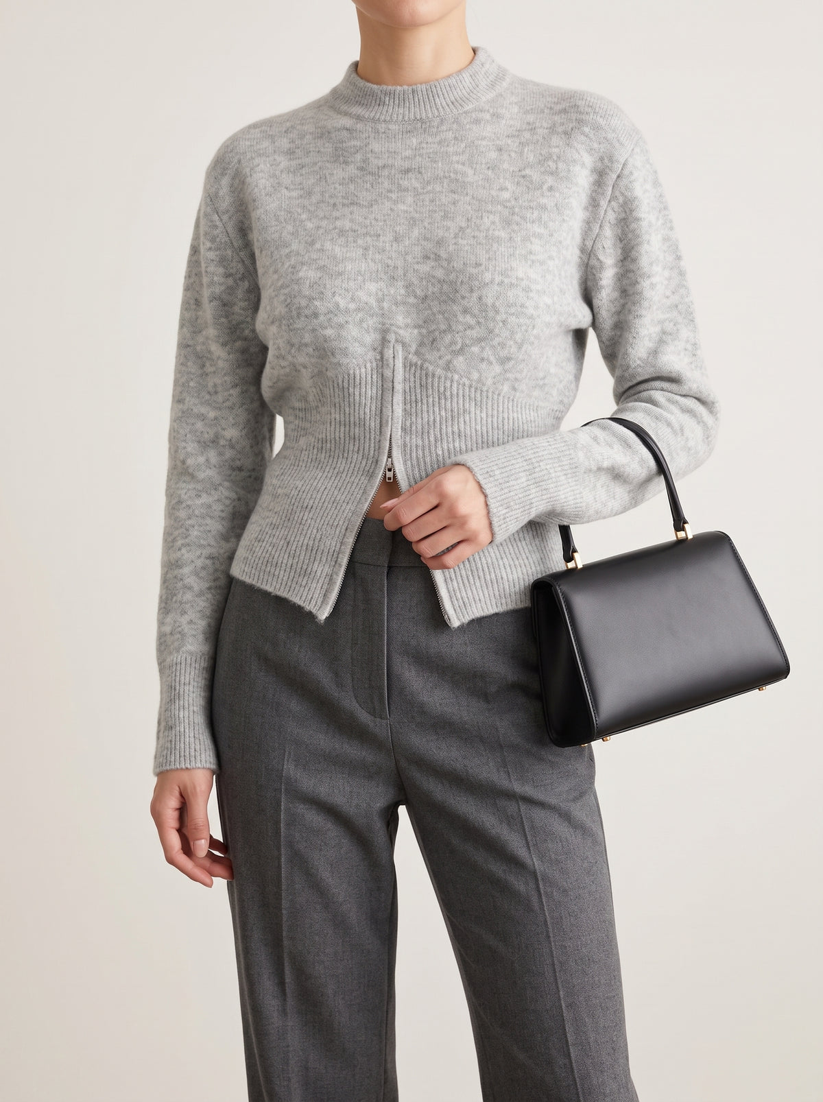 Adahlia Slim-Waist Zip Jumper - Grey