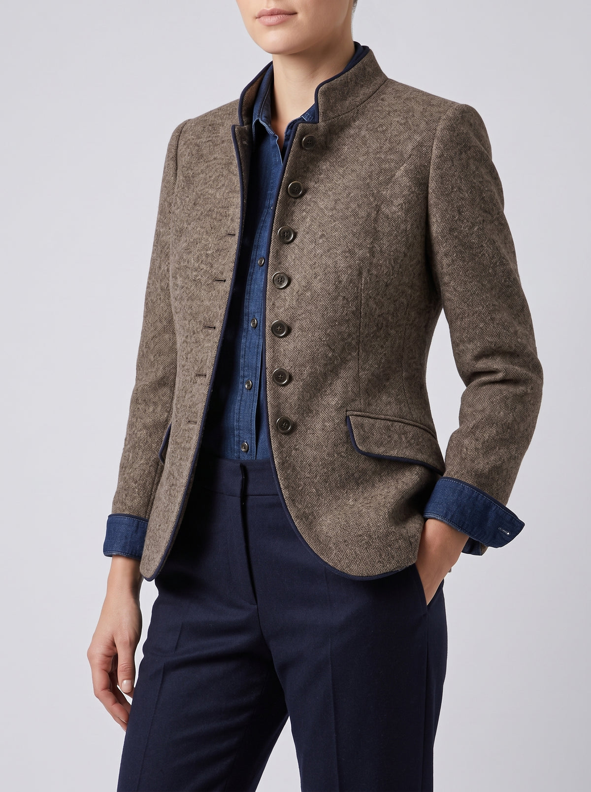 AUDREY — Wool-Blend Blazer - Marl Grey