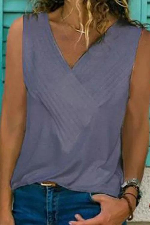 T-Shirt Basique Sans Manches, Col en V