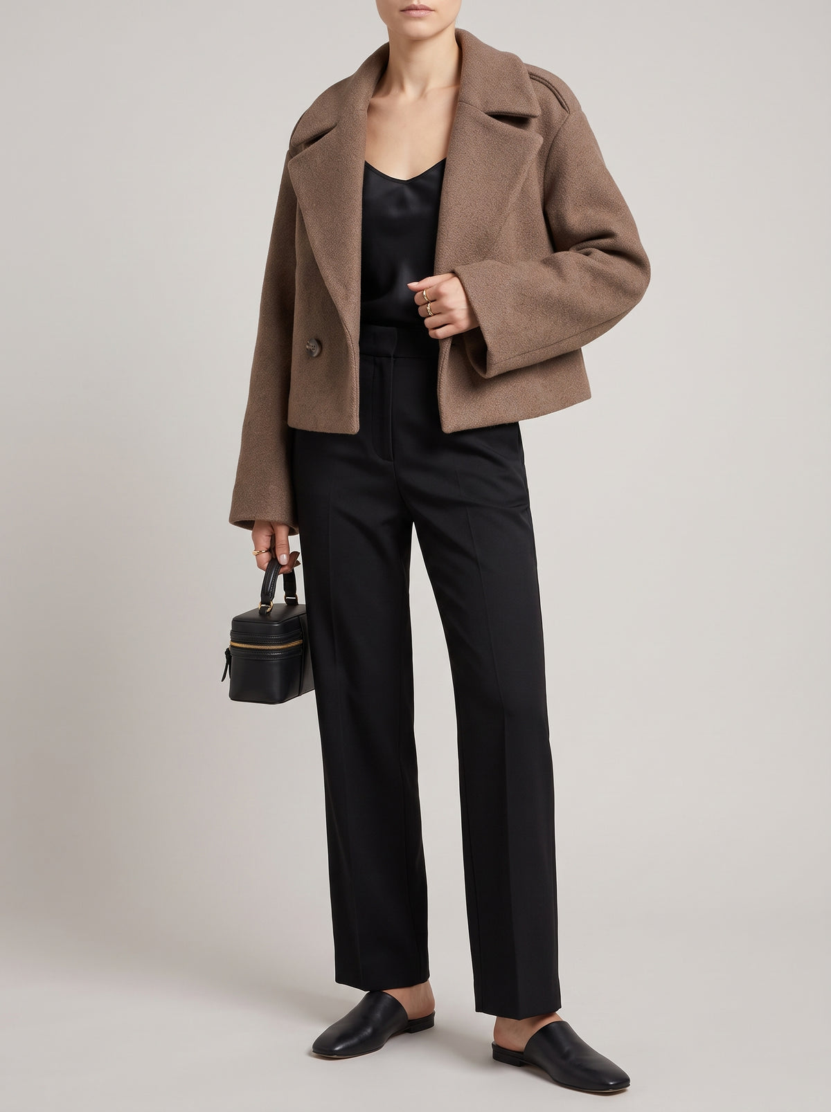 Veste courte Solange en laine mélangée - Marron