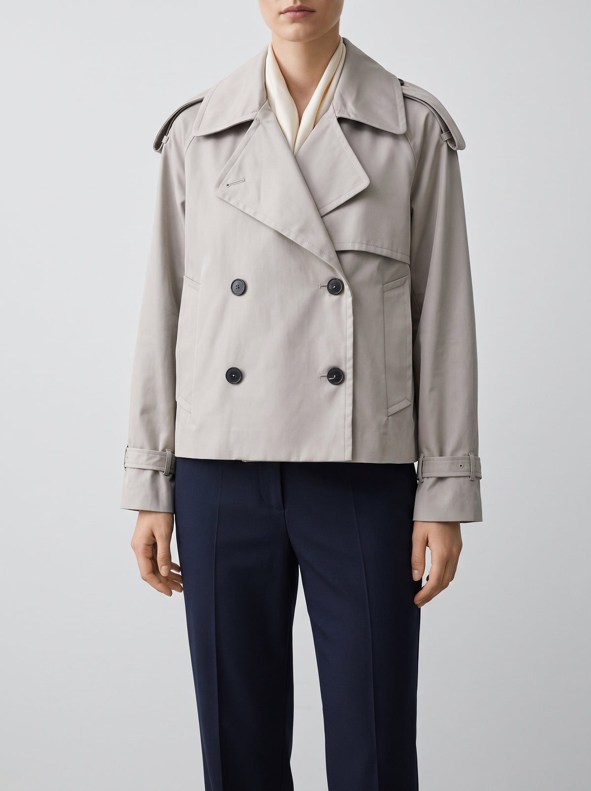 Dhelia Cropped Double-Breasted Trench Coat — Beige