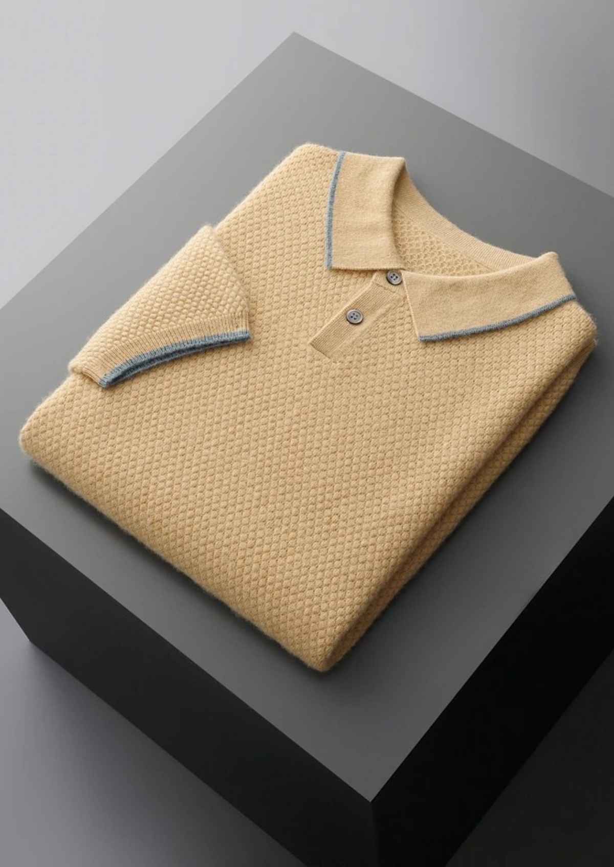 Polo bicolore en cachemire premium moutarde