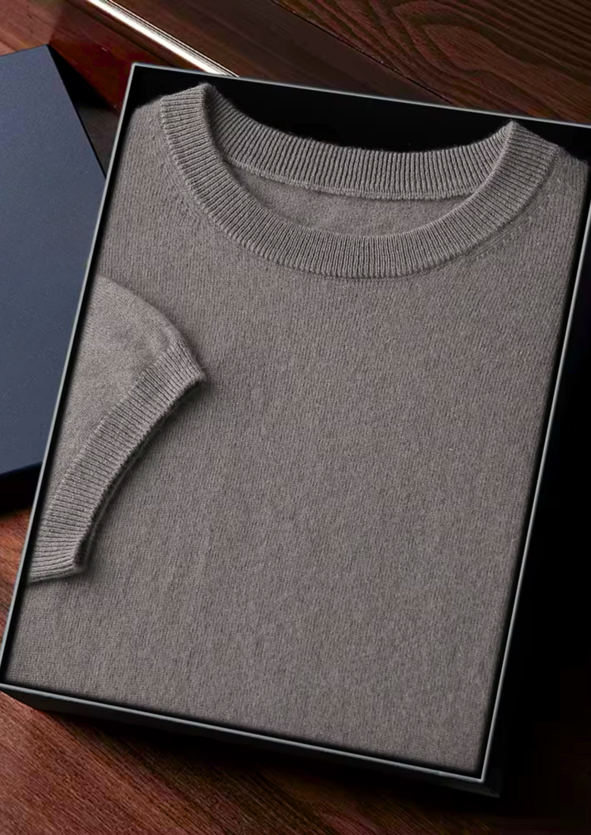 T-Shirt col rond classique en cachemire premium truffe cendrée