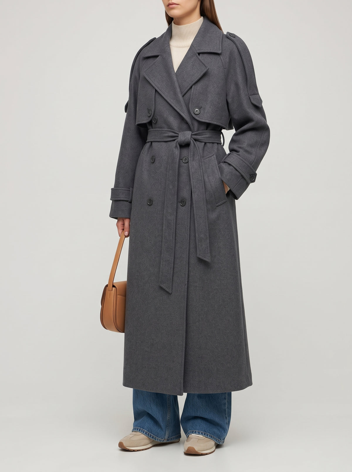 Alicia Long Belted Coat — Dark Gray