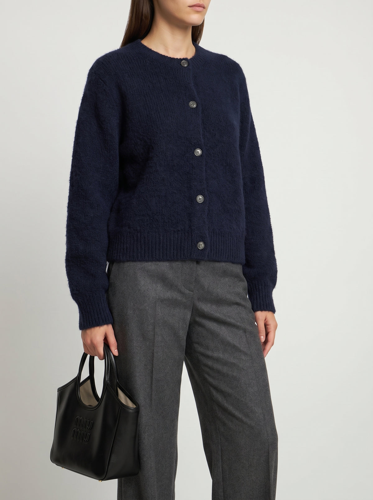 Rachel Oversized Fuzzy Knit Cardigan — Navy