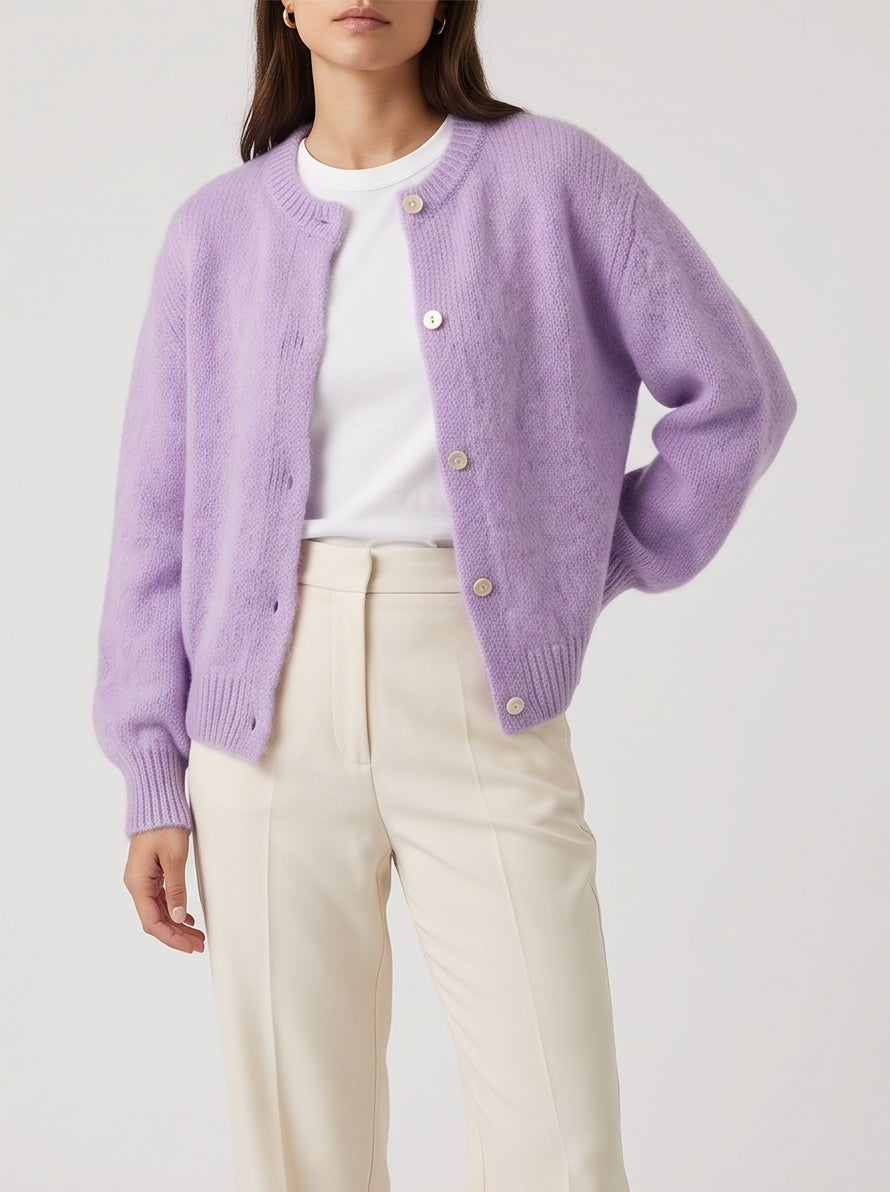 Freya Fuzzy Knit Cardigan — Lavender