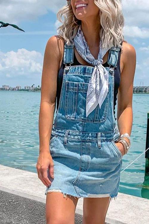 Robe Salopette en Denim, Style Cool