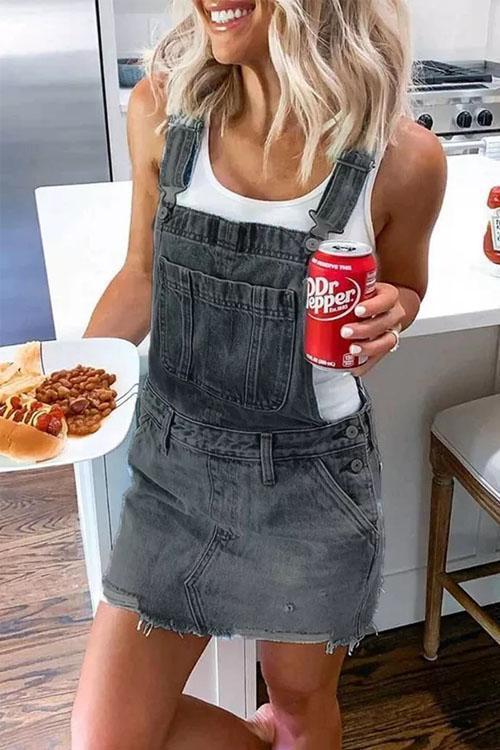 Robe Salopette en Denim, Style Cool