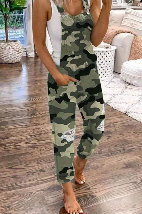 Combinaison Salopette en Denim Déchiré