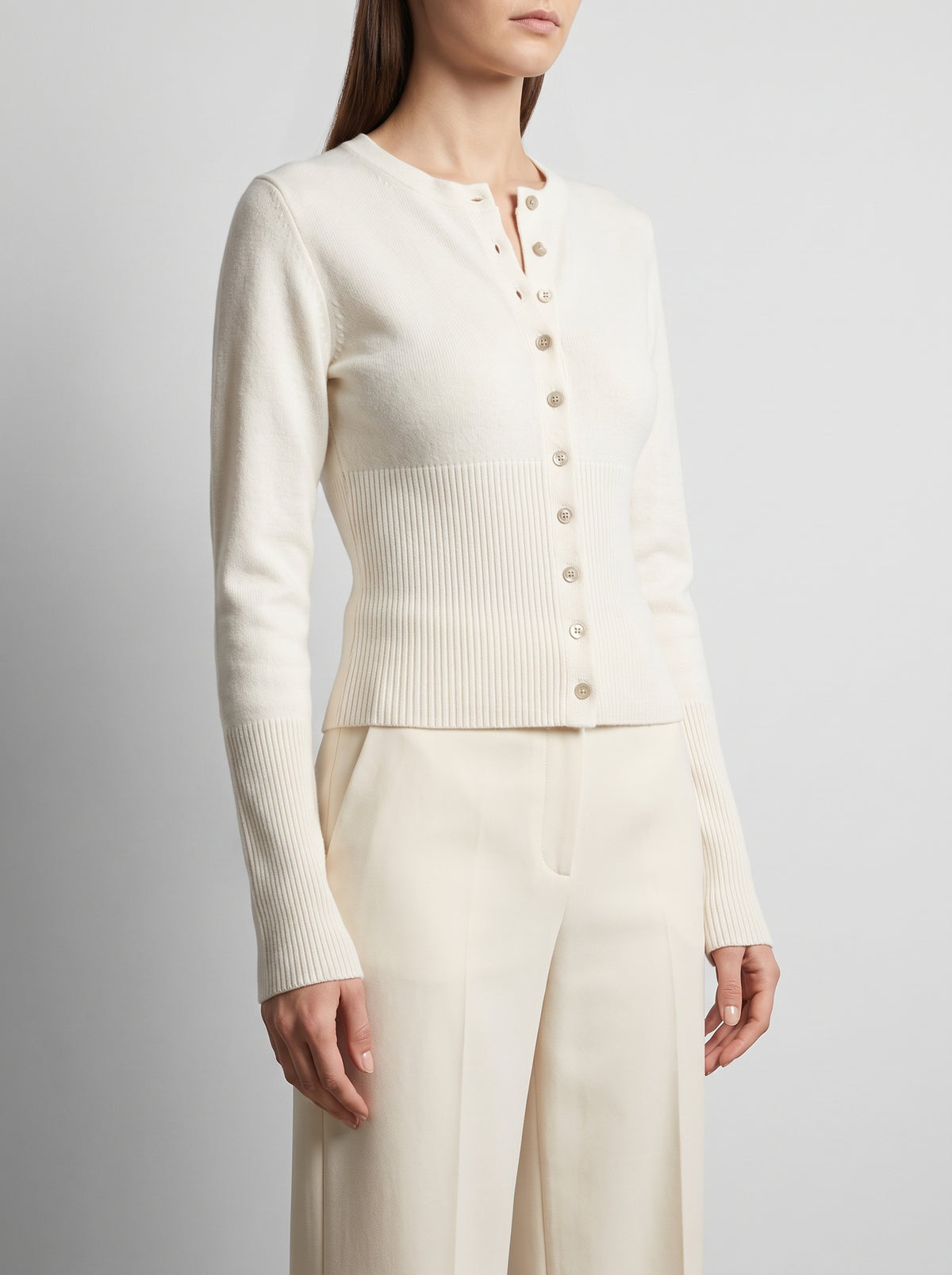 Catherine Fitted Button-Front Cardigan — White