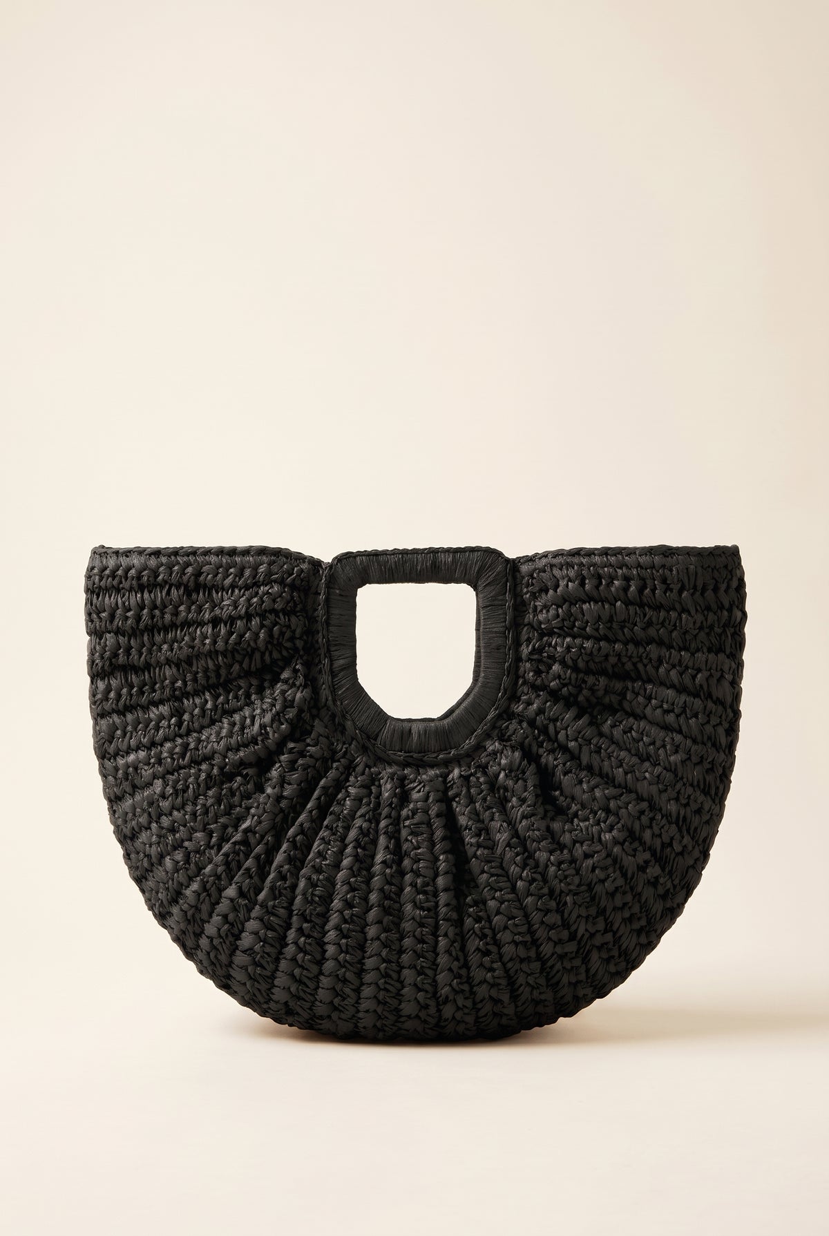 Bianca Half-Moon Rattan Tote — Black