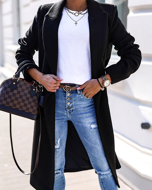 Manteau en Laine Droit, Style Britannique