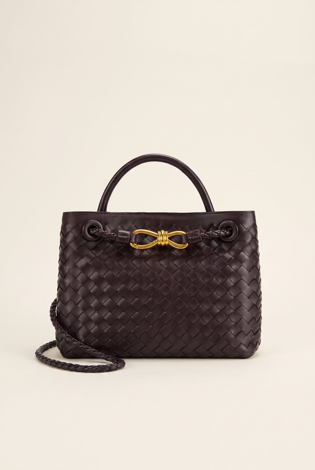 Lucia Woven Faux Leather Bag — Coffee